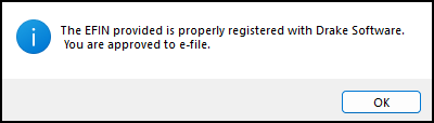 Image of EFIN has been properly registered window